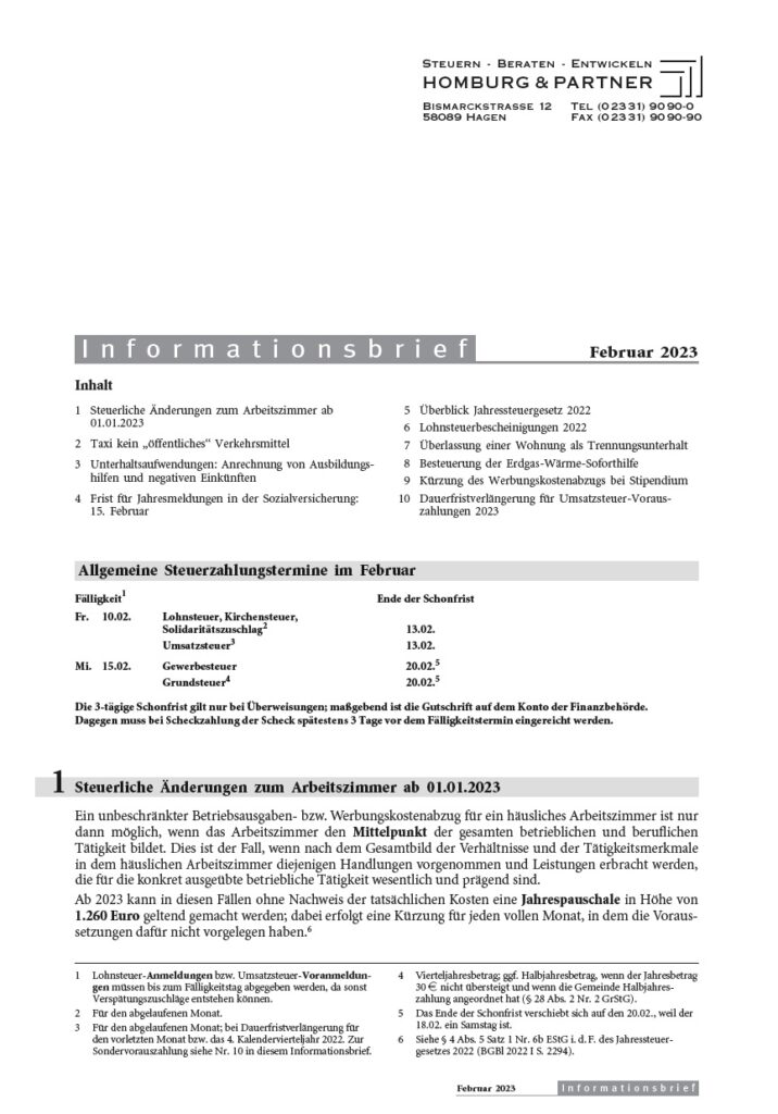 Homburg Informationsbrief Februar 2023