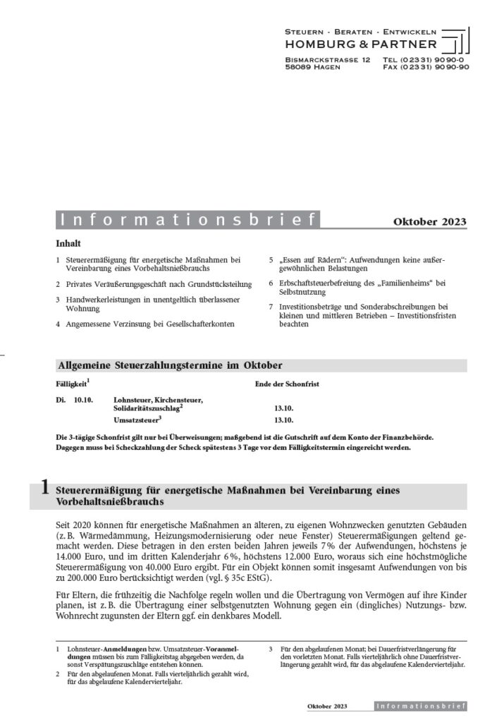 Homburg Informationsbrief Oktober 2023