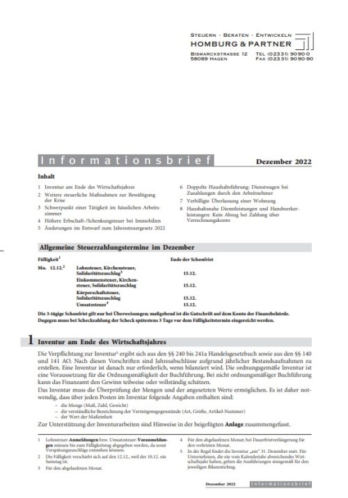 Homburg Informationsbrief Dezember 22