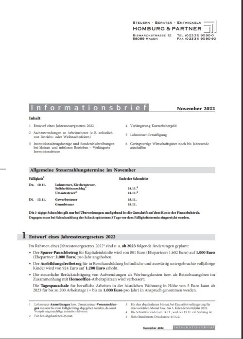 Homburg Informationsbrief November 22