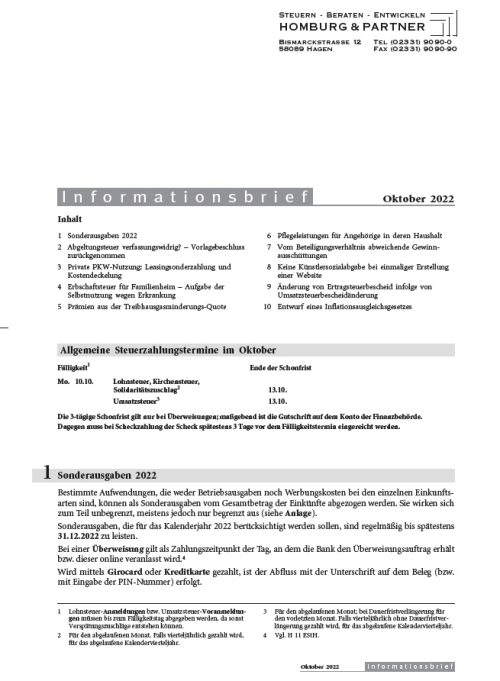 Homburg Informationsbrief Oktober 2022